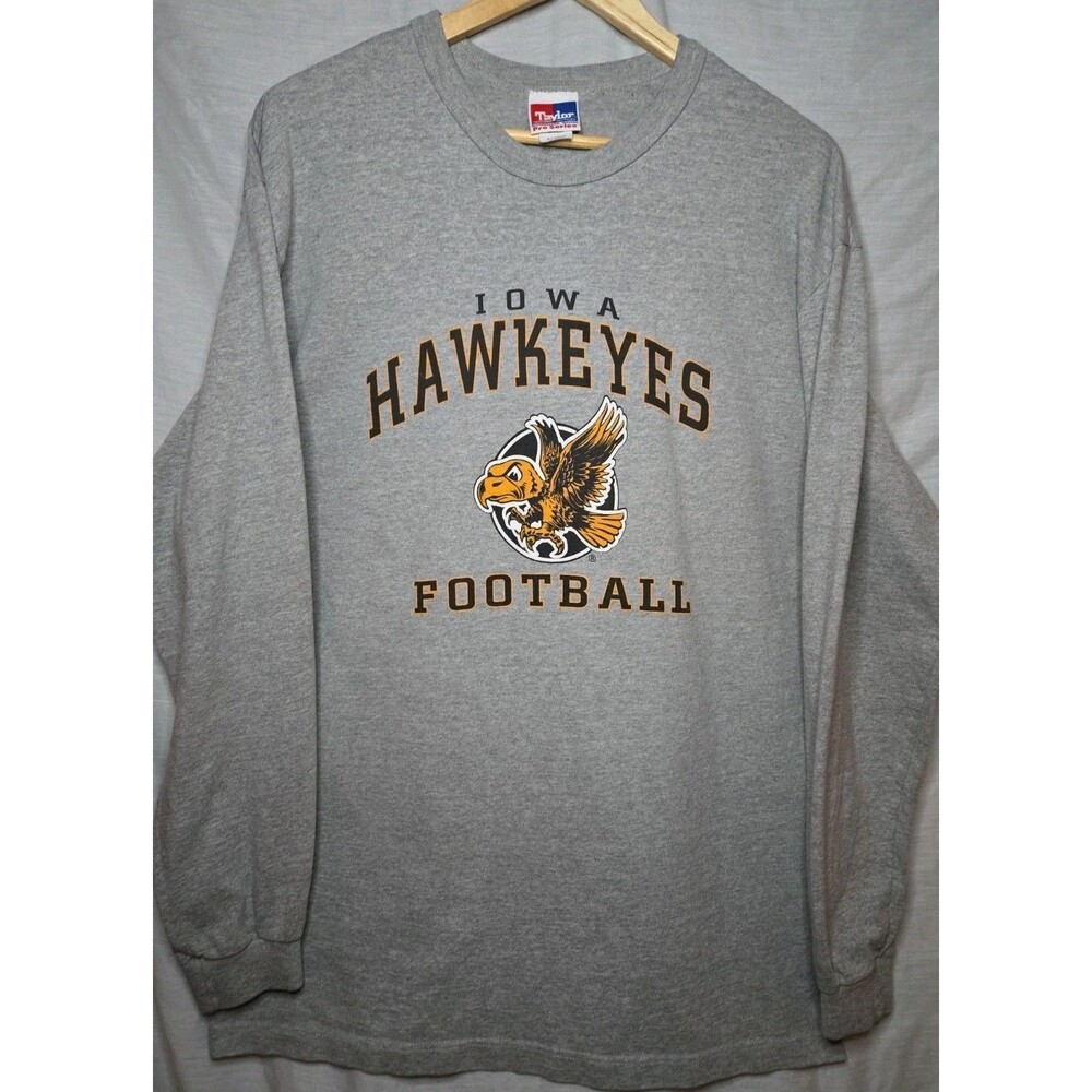 Vintage Taylor Pro Series Iowa Hawkeyes Gray Crewneck LS Shirt Football, Sz XL